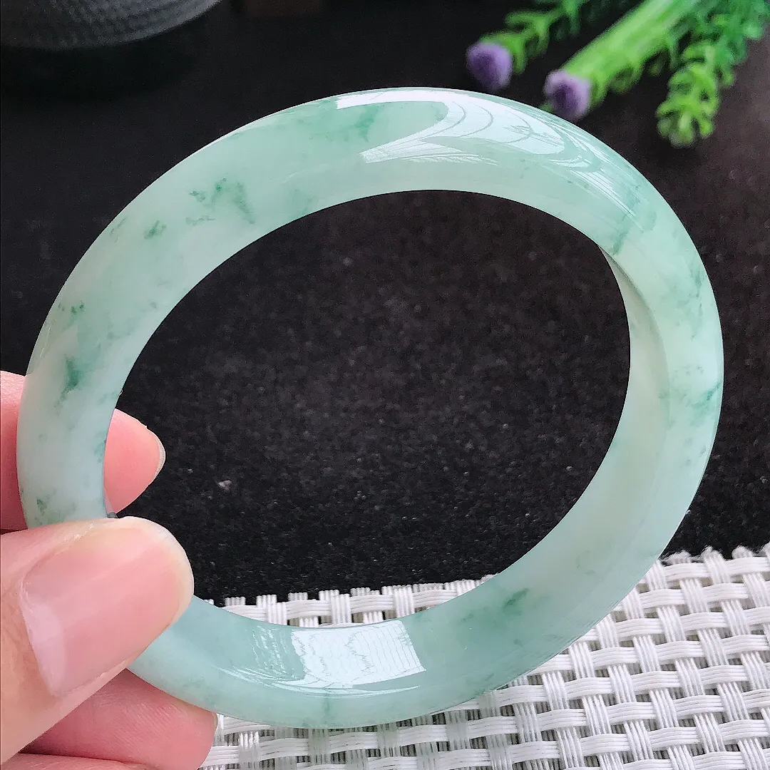 自然光60.5/12.3/8.1老坑冰胶水灵冰飘花手镯天然翡翠玉镯女款百搭