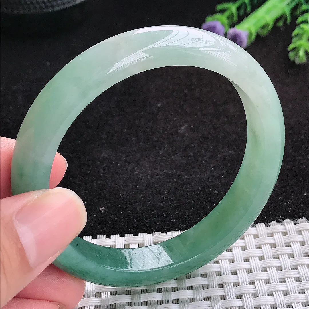 自然光55.5/11.5/7.8老坑冰胶水灵飘花手镯天然翡翠玉镯女款百搭