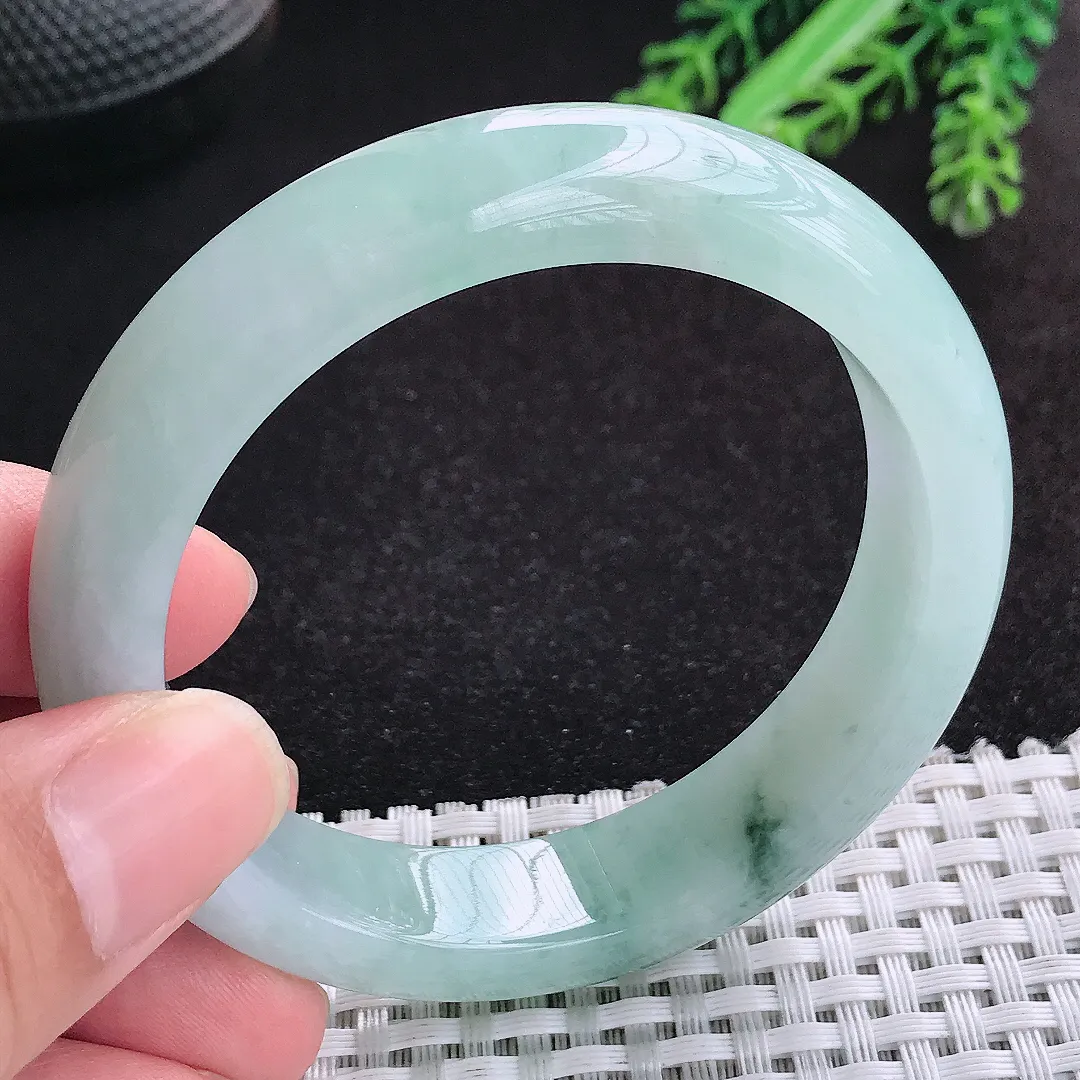 自然光55/12.8/8.5老坑冰胶水灵飘花手镯天然翡翠玉镯女款百搭