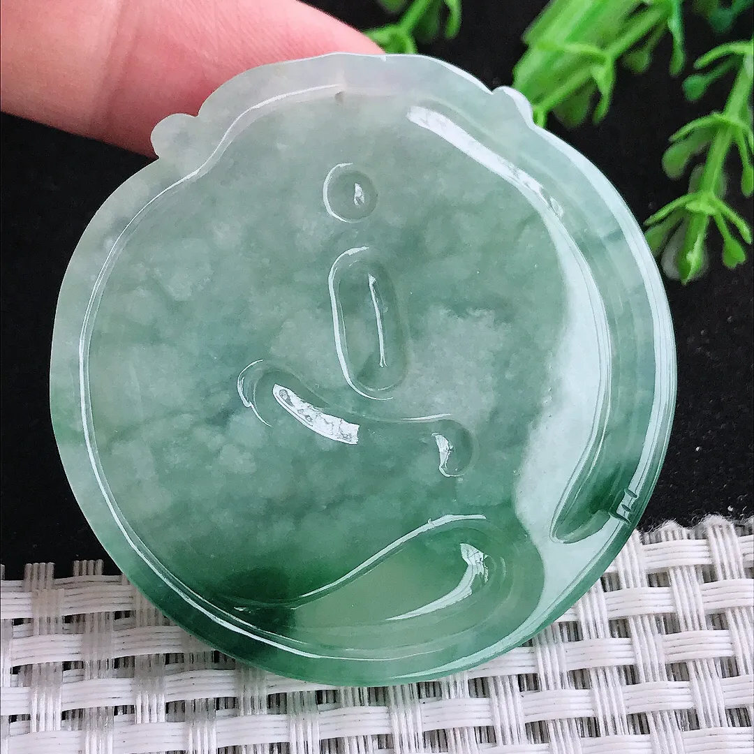 自然光51/51.5/6老坑精美温润飘花虚空藏菩萨吊坠翡翠玉坠