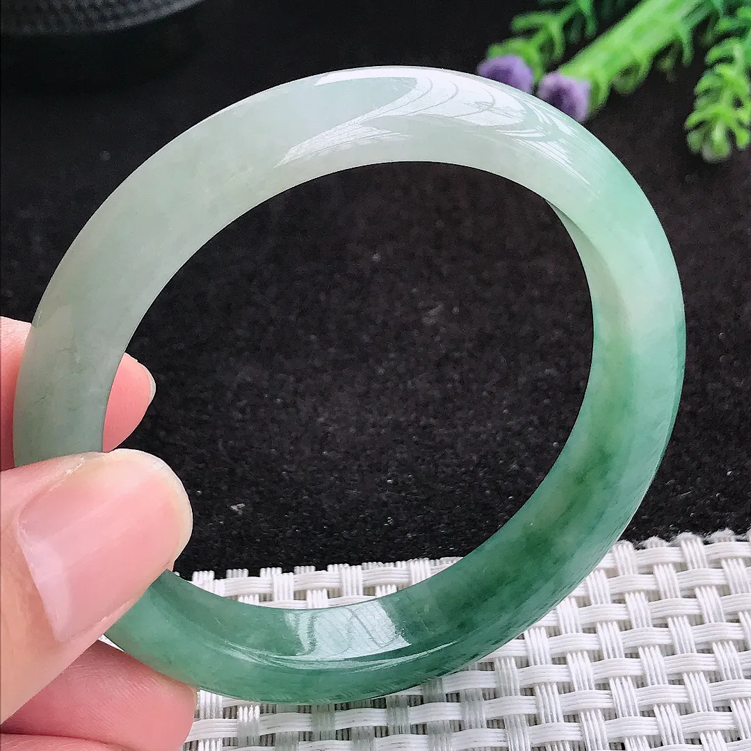自然光55.5/11.5/7.8老坑冰胶水灵飘花手镯天然翡翠玉镯女款百搭