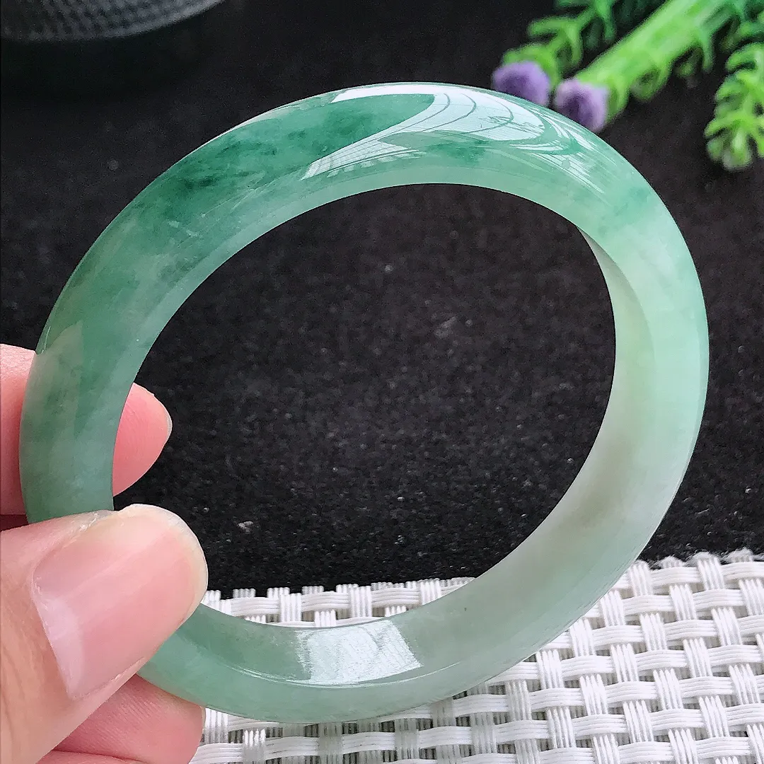 自然光55.5/11.5/7.8老坑冰胶水灵飘花手镯天然翡翠玉镯女款百搭