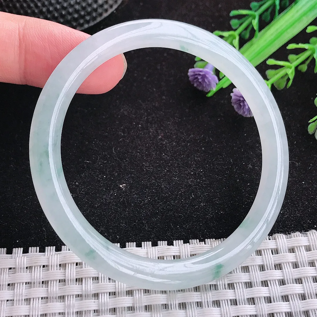 自然光52.5/5.8/7.2老坑冰胶果冻飘花叮当手镯天然翡翠玉镯女款百搭