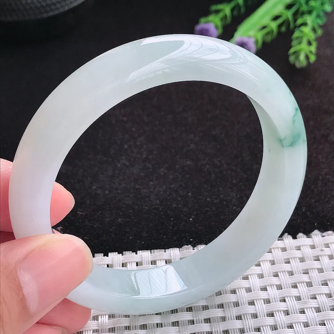自然光57.5/12.6/8.3老坑冰胶水灵飘花手镯天然翡翠玉镯女款百搭