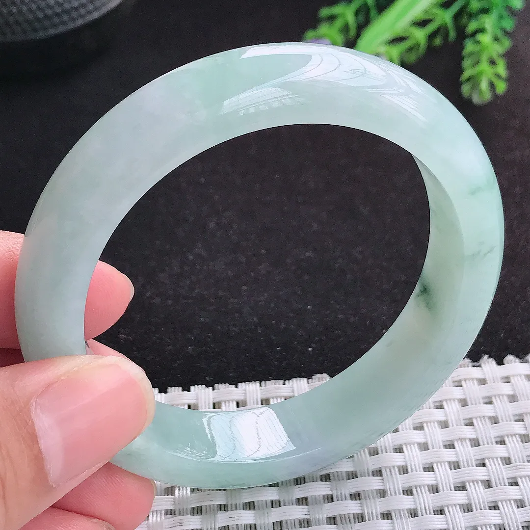 自然光55/12.8/8.5老坑冰胶水灵飘花手镯天然翡翠玉镯女款百搭