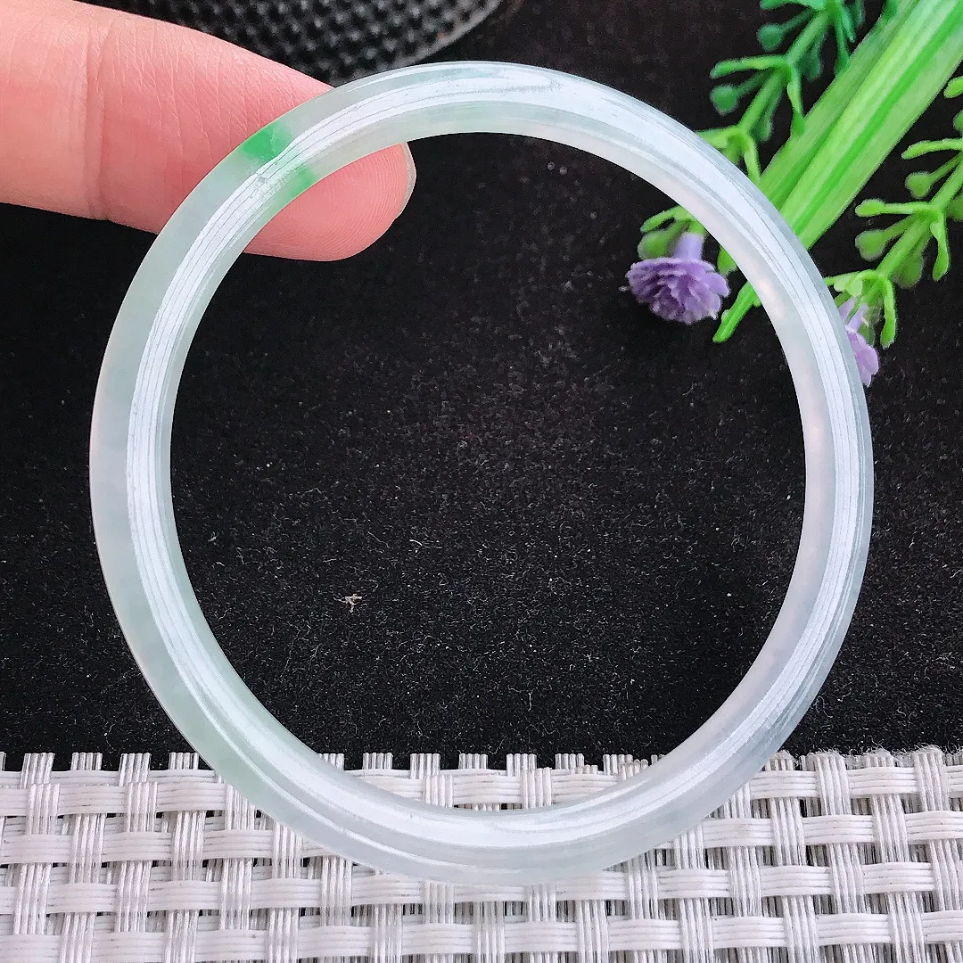 自然光54.5/4.1/5.7老坑冰种果冻胶飘阳绿细条手镯天然翡翠玉镯女款百搭