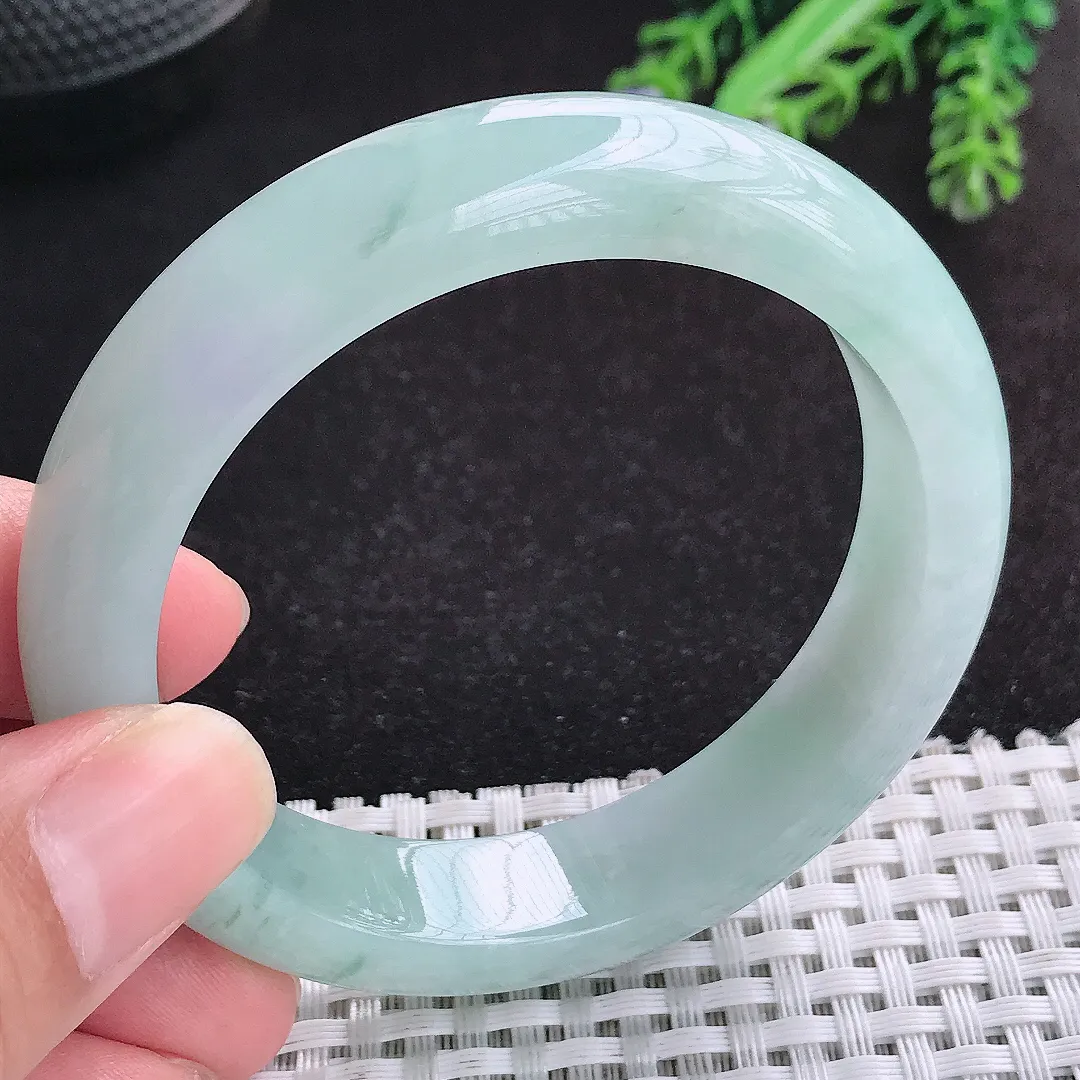 自然光55/12.8/8.5老坑冰胶水灵飘花手镯天然翡翠玉镯女款百搭