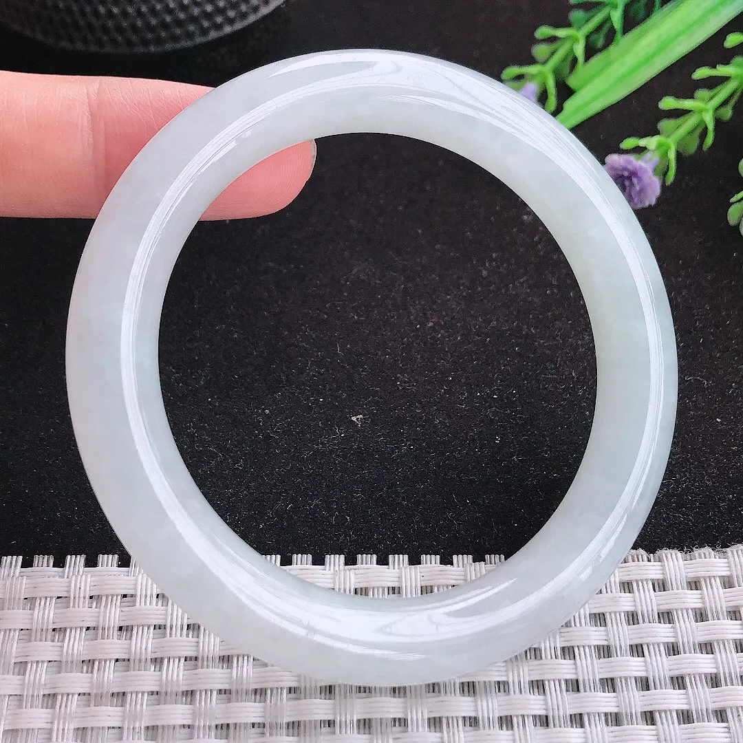 自然光55.5/10/9.8老坑冰胶水灵白月光圆条手镯天然翡翠玉镯女款百搭