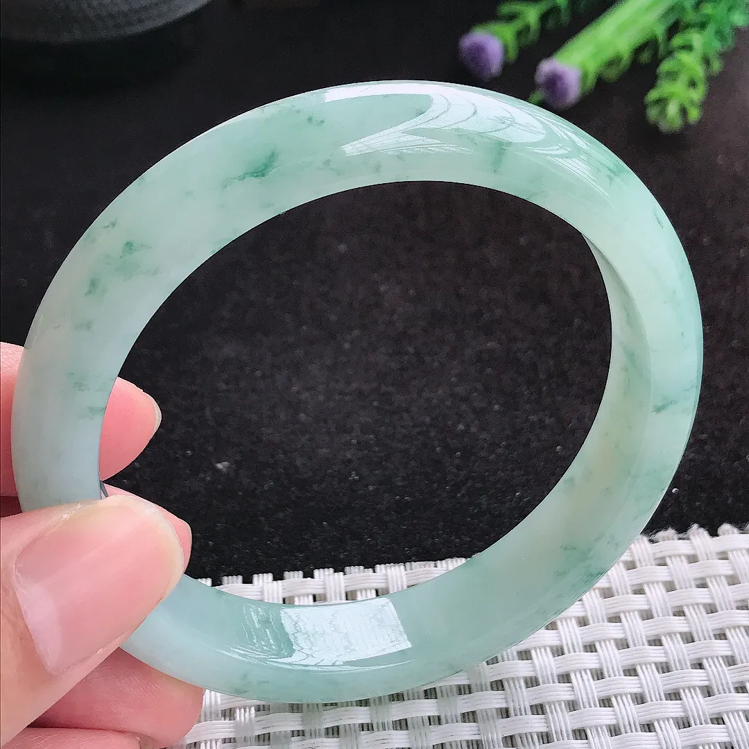 自然光60.5/12.3/8.1老坑冰胶水灵冰飘花手镯天然翡翠玉镯女款百搭