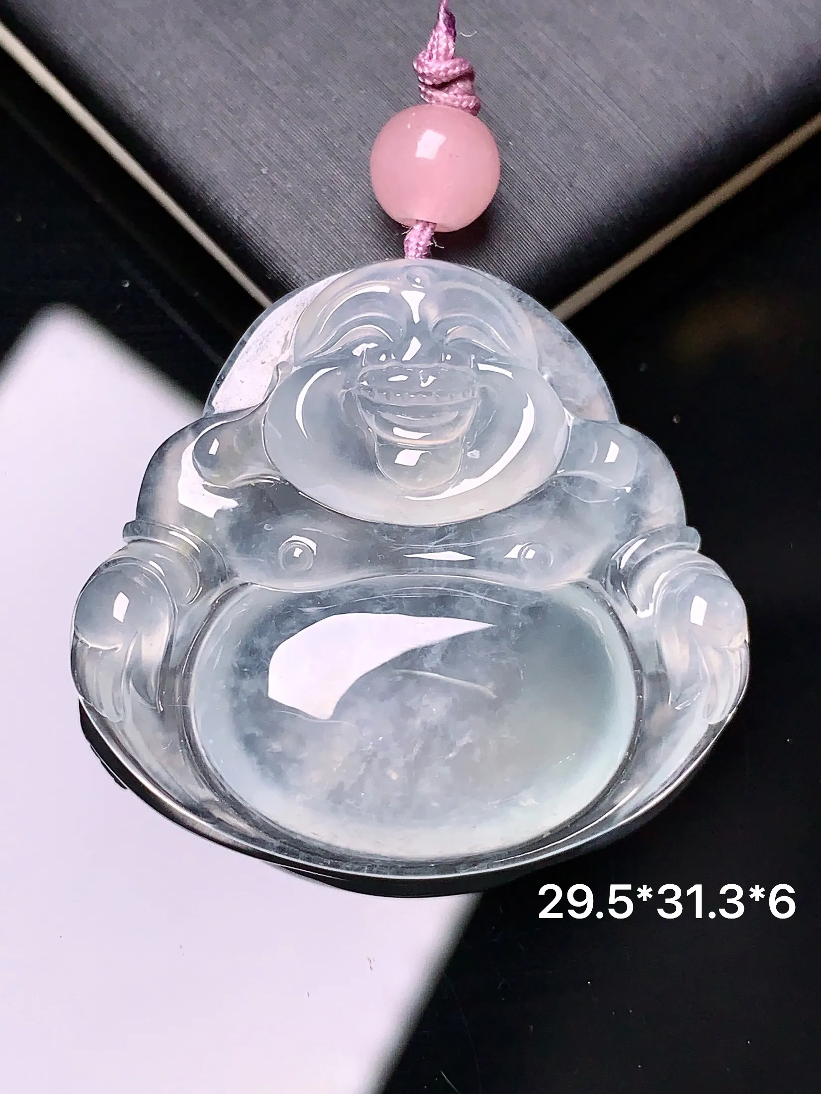 冰种佛公吊坠 玉质细腻 色泽清新艳丽 整体尺寸29.5*31.3*6