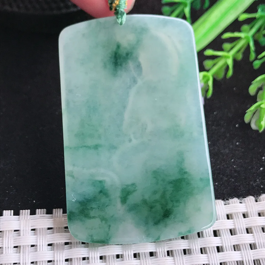 自然光57/36.5/5.2老坑冰胶水灵飘花文殊菩萨吊坠翡翠玉坠