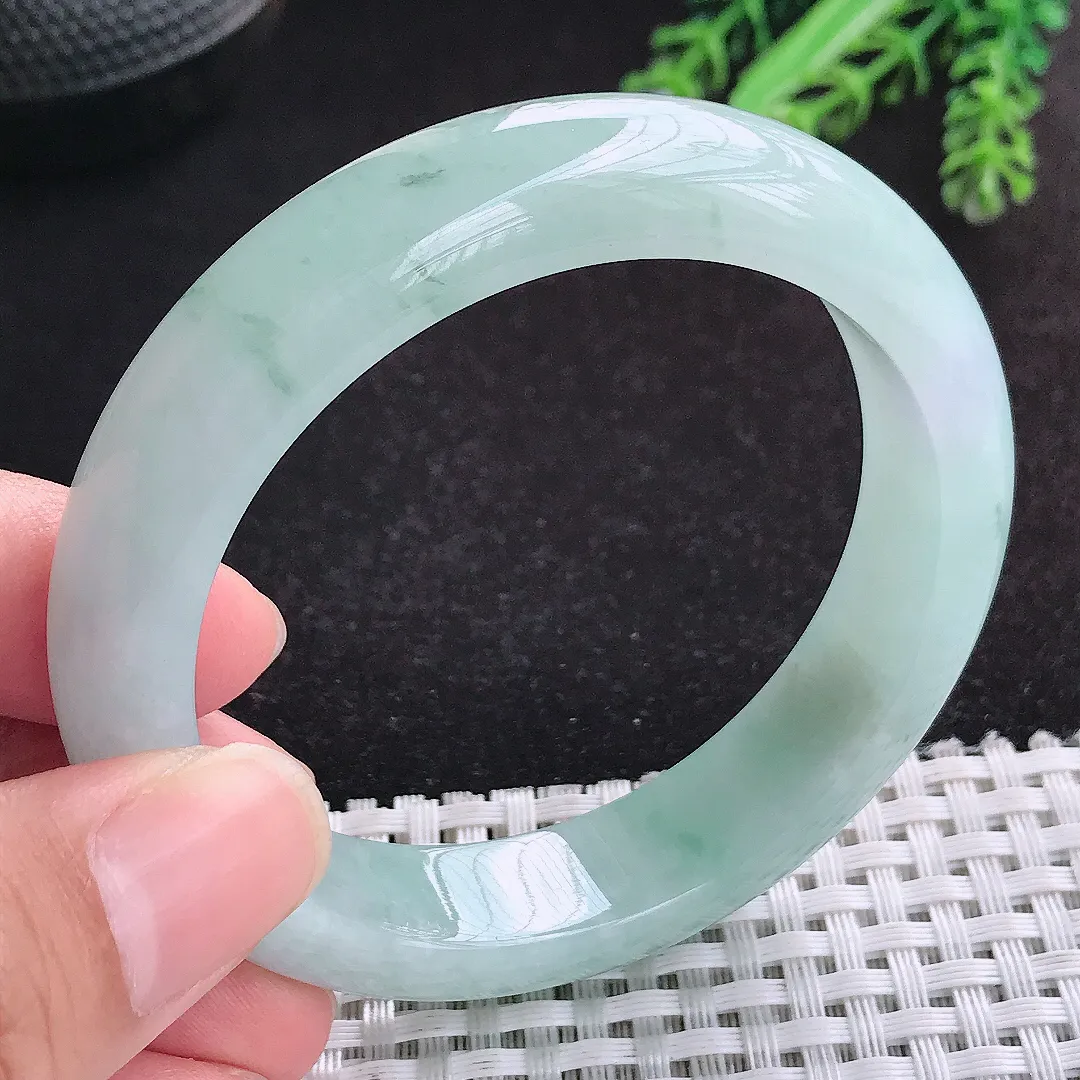 自然光55/12.8/8.5老坑冰胶水灵飘花手镯天然翡翠玉镯女款百搭