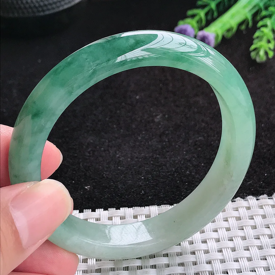 自然光55.5/11.5/7.8老坑冰胶水灵飘花手镯天然翡翠玉镯女款百搭