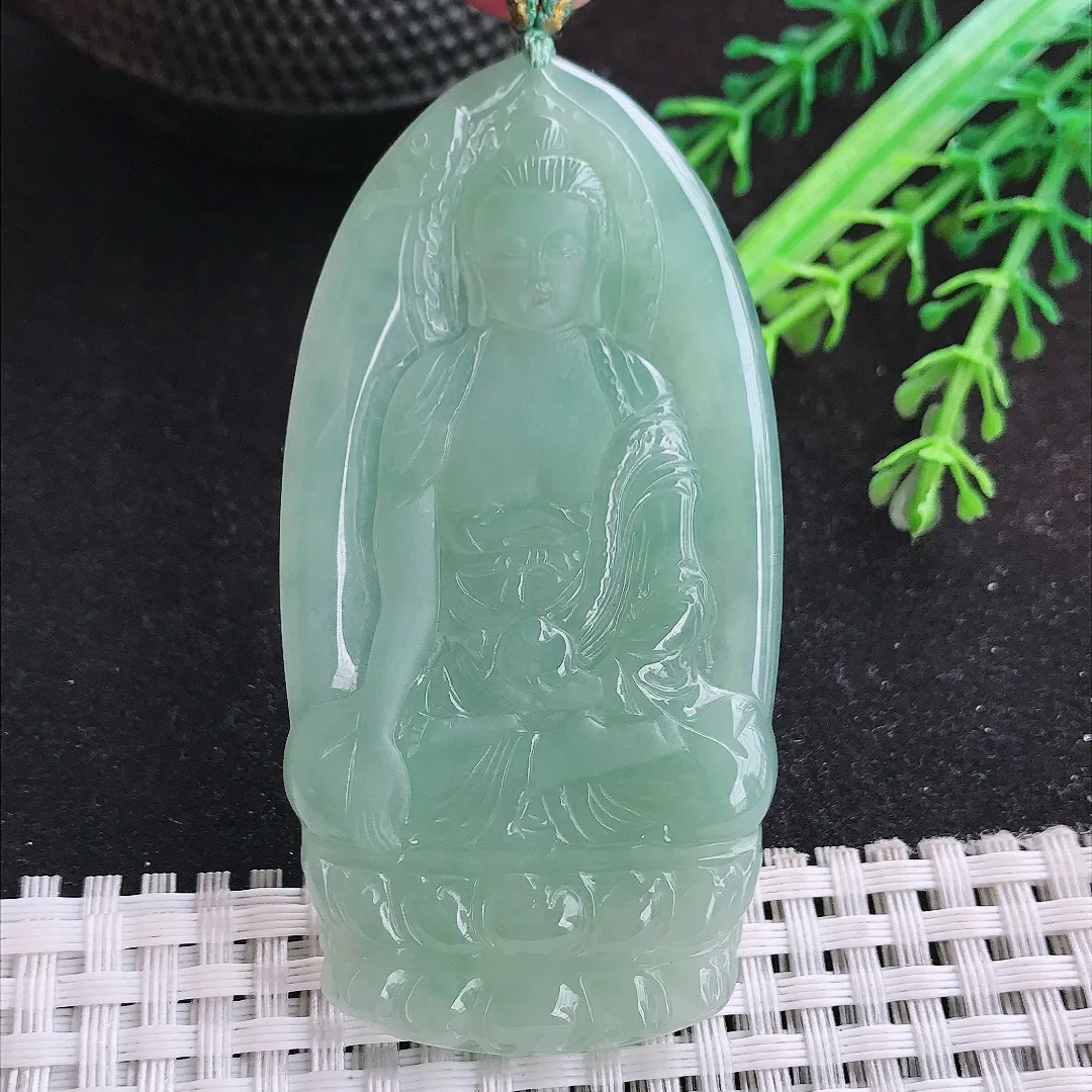自然光71.5/37.3/4.9老坑冰胶果冻冰晴绿观音菩萨吊坠翡翠玉坠
