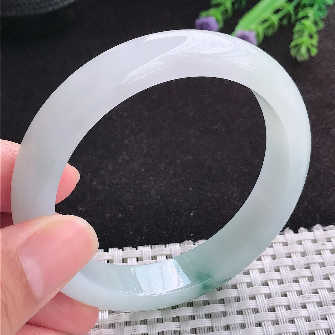 自然光57.5/12.6/8.3老坑冰胶水灵飘花手镯天然翡翠玉镯女款百搭