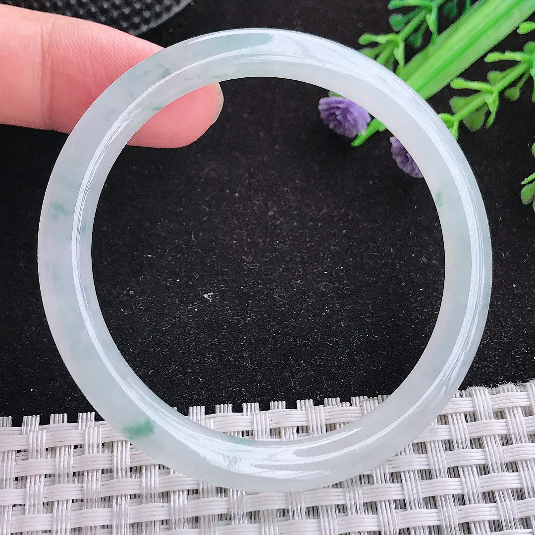 自然光52.5/5.8/7.2老坑冰胶果冻飘花叮当手镯天然翡翠玉镯女款百搭