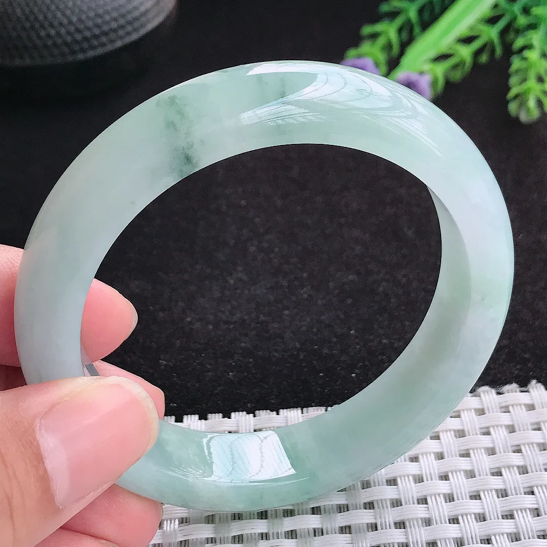 自然光55/12.8/8.5老坑冰胶水灵飘花手镯天然翡翠玉镯女款百搭