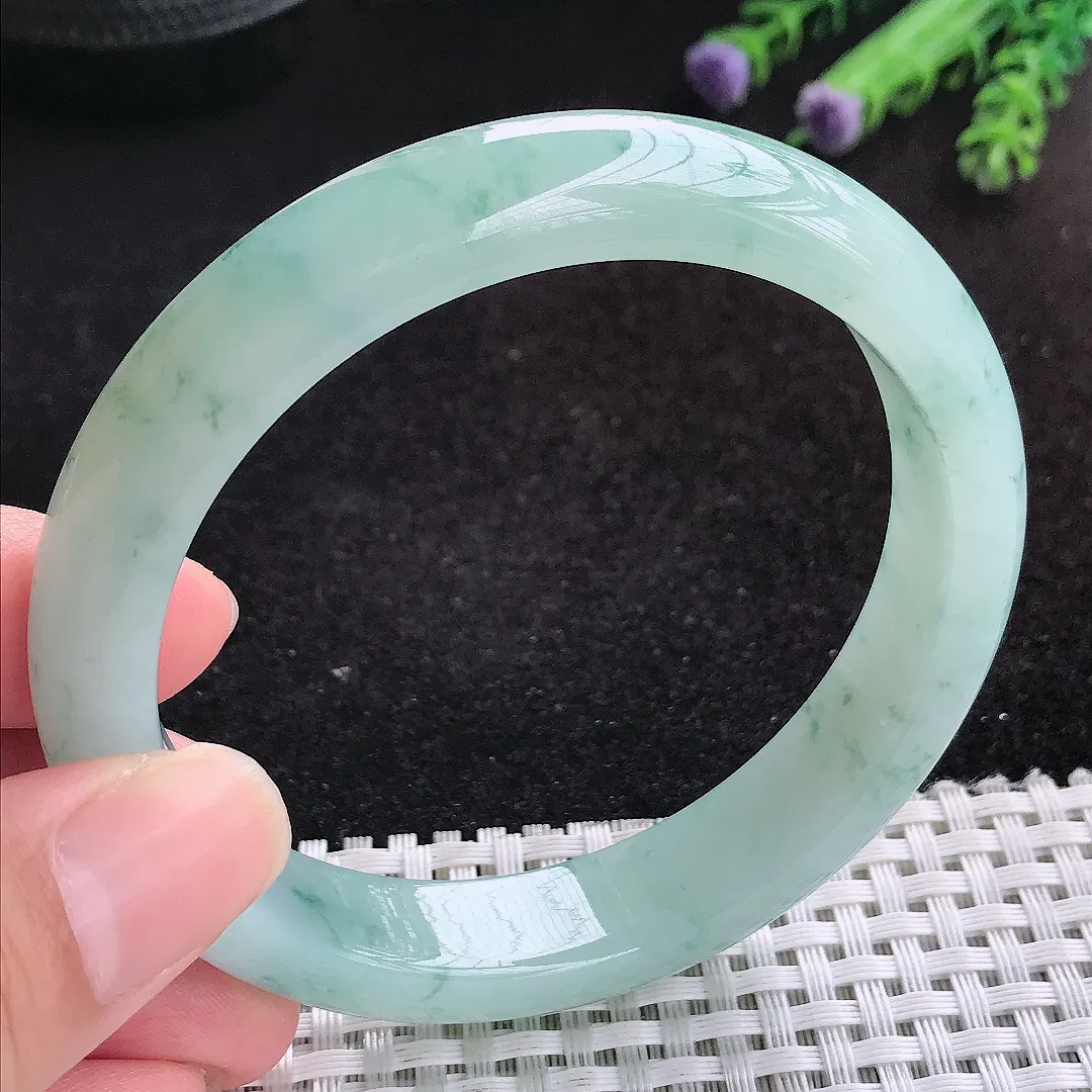 自然光60.5/12.3/8.1老坑冰胶水灵冰飘花手镯天然翡翠玉镯女款百搭