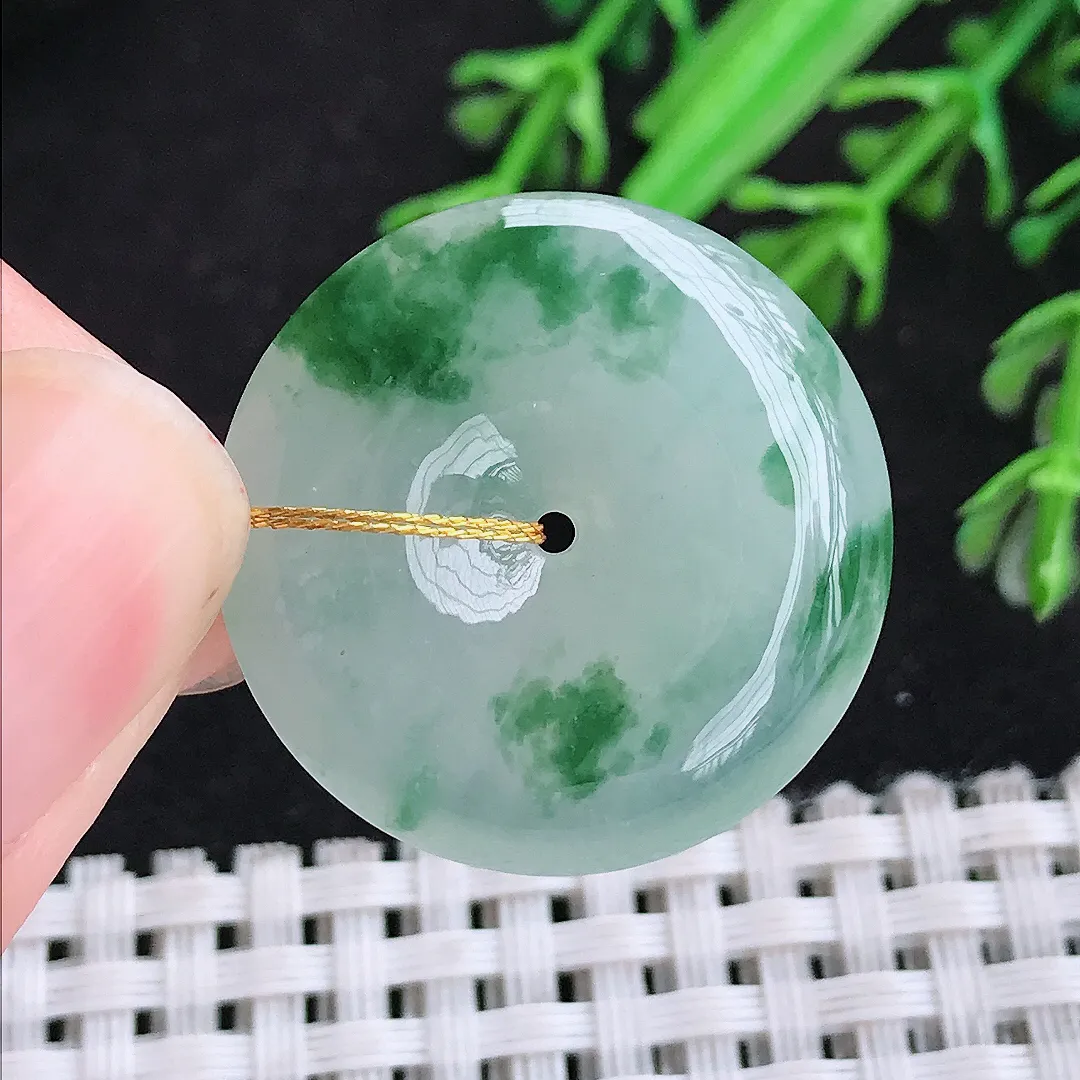 自然光26/6.3老坑冰胶水灵飘花平安扣吊坠翡翠玉扣