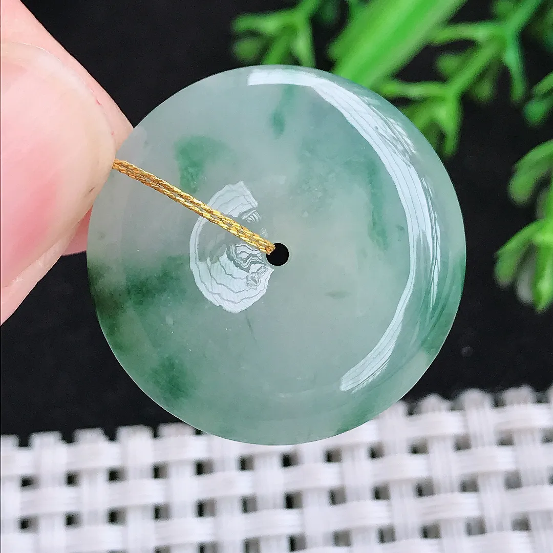 自然光26/6.3老坑冰胶水灵飘花平安扣吊坠翡翠玉扣