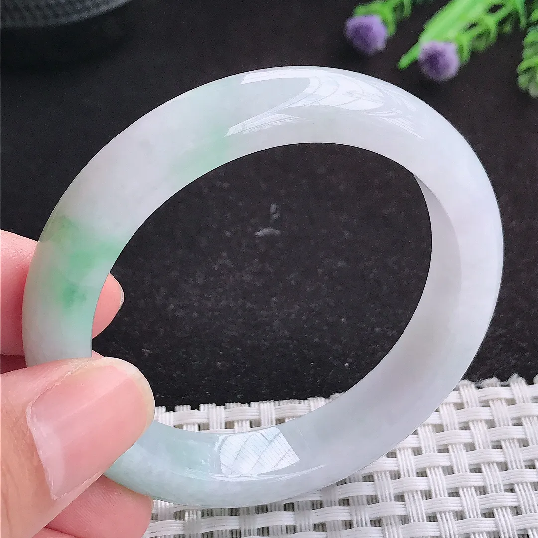 自然光51.8/12/8.2小圈口老坑冰润飘阳绿手镯天然翡翠玉镯女款百搭