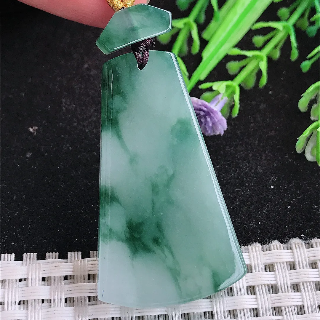 自然光44.5/26.6/6.2老坑精美冰润飘花无事牌吊坠翡翠玉坠