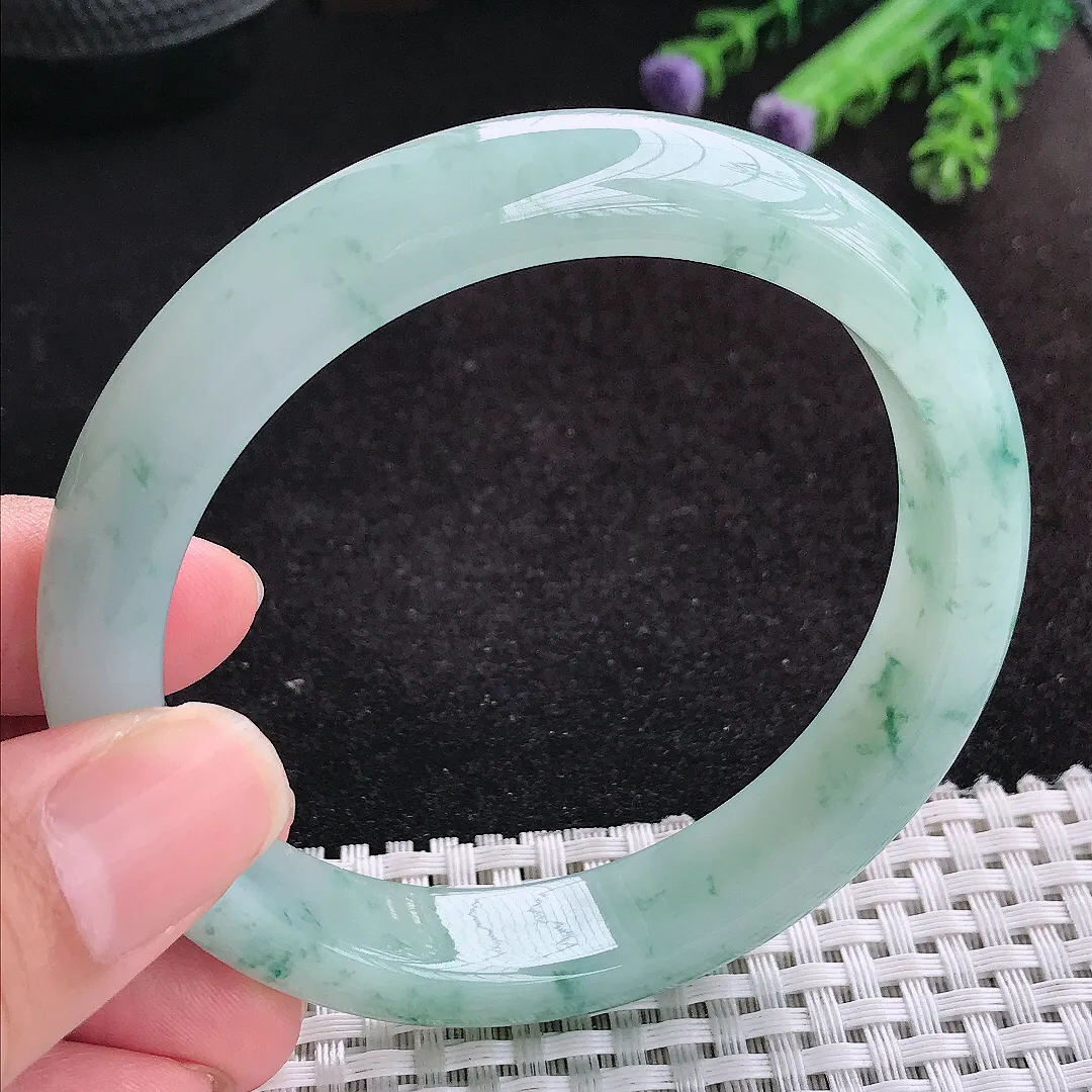 自然光60.5/12.3/8.1老坑冰胶水灵冰飘花手镯天然翡翠玉镯女款百搭