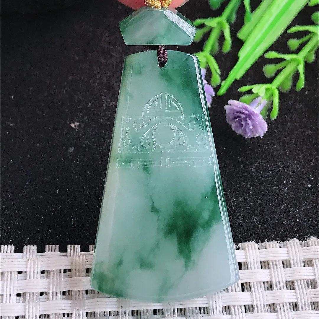 自然光44.5/26.6/6.2老坑精美冰润飘花无事牌吊坠翡翠玉坠