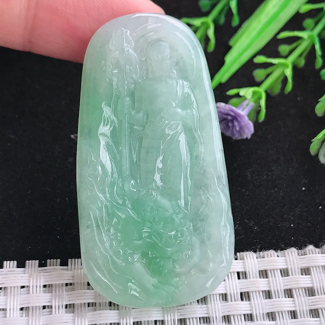 自然光54.3/28.8/6老坑冰润水灵冰晴绿地藏王菩萨吊坠翡翠玉坠