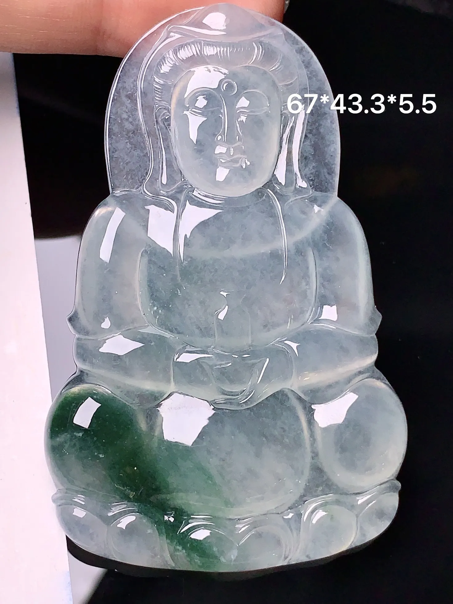 冰种观音吊坠 玉质细腻 色泽清新艳丽 整体尺寸67*43.3*5.5