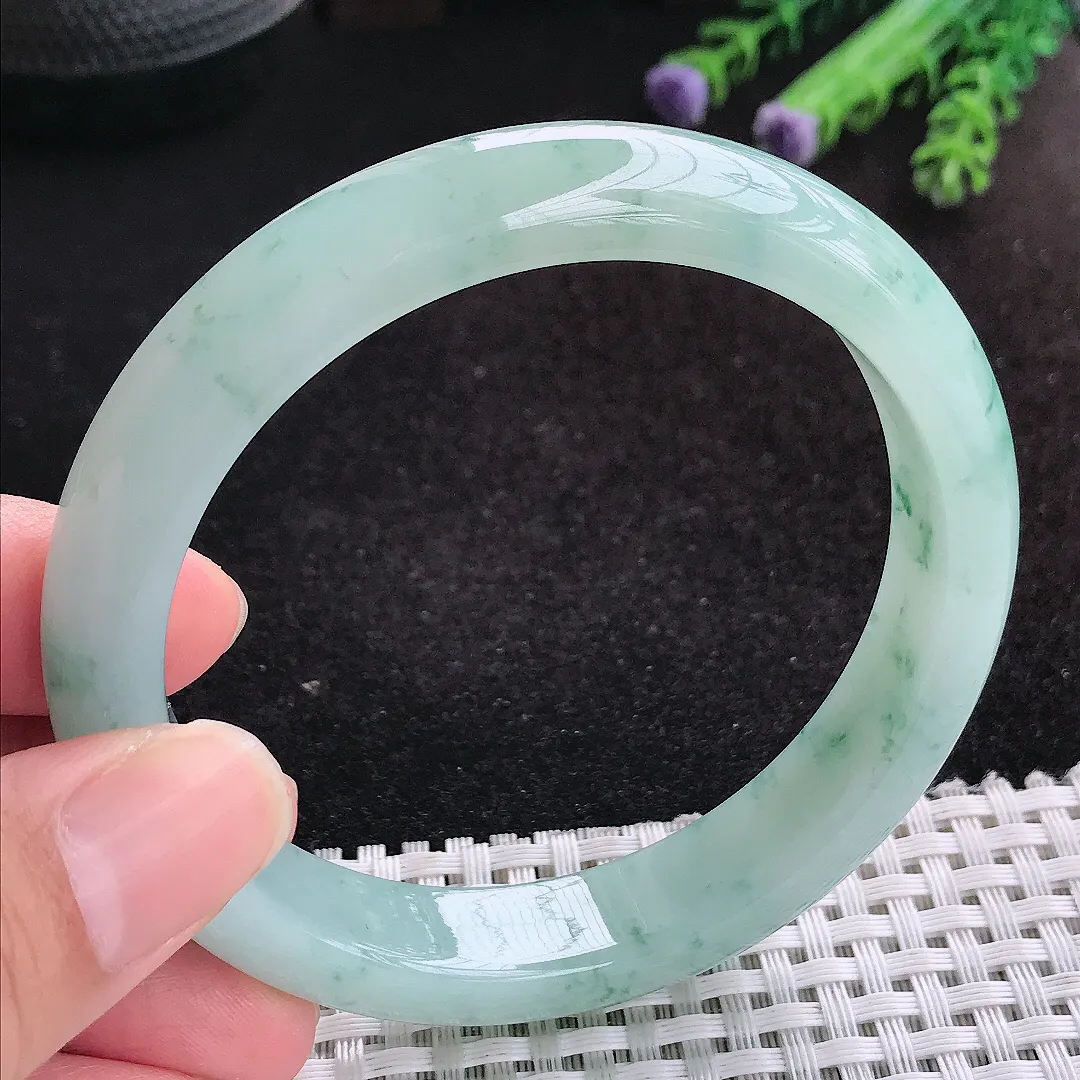 自然光60.5/12.3/8.1老坑冰胶水灵冰飘花手镯天然翡翠玉镯女款百搭