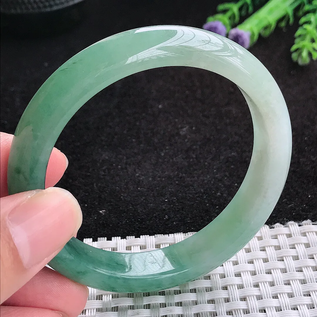 自然光55.5/11.5/7.8老坑冰胶水灵飘花手镯天然翡翠玉镯女款百搭