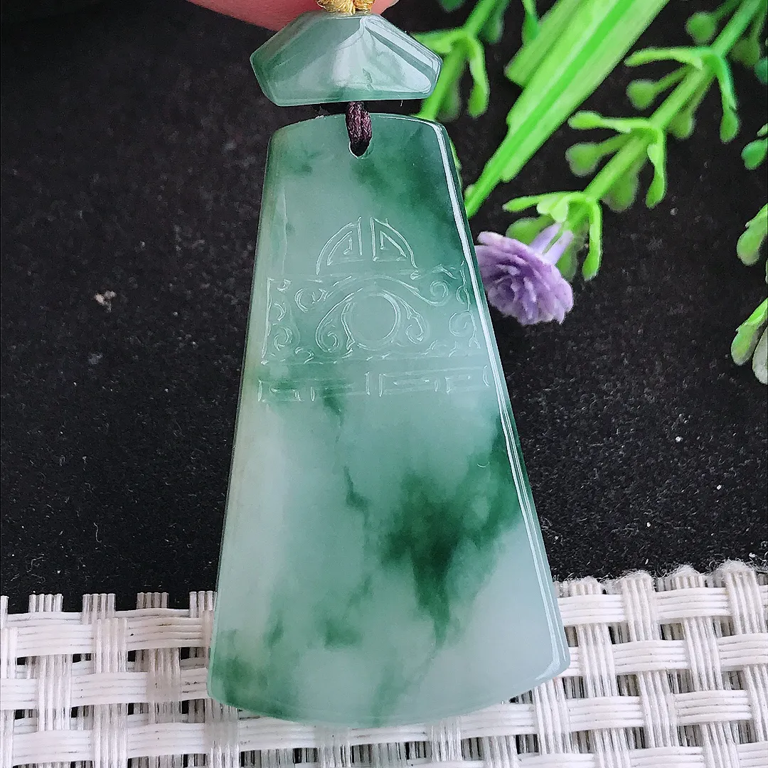自然光44.5/26.6/6.2老坑精美冰润飘花无事牌吊坠翡翠玉坠