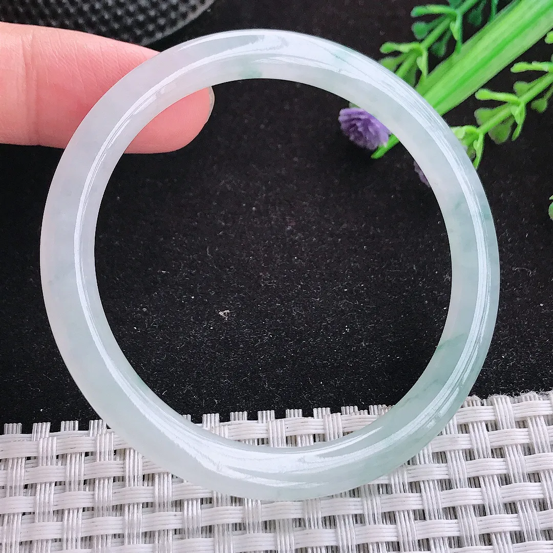 自然光52.5/5.8/7.2老坑冰胶果冻飘花叮当手镯天然翡翠玉镯女款百搭