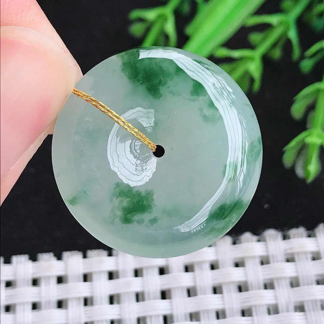 自然光26/6.3老坑冰胶水灵飘花平安扣吊坠翡翠玉扣