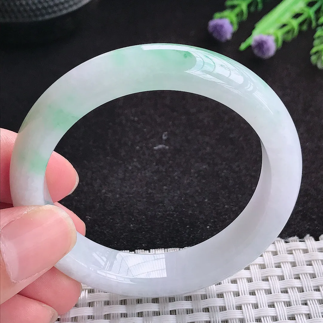 自然光51.8/12/8.2小圈口老坑冰润飘阳绿手镯天然翡翠玉镯女款百搭