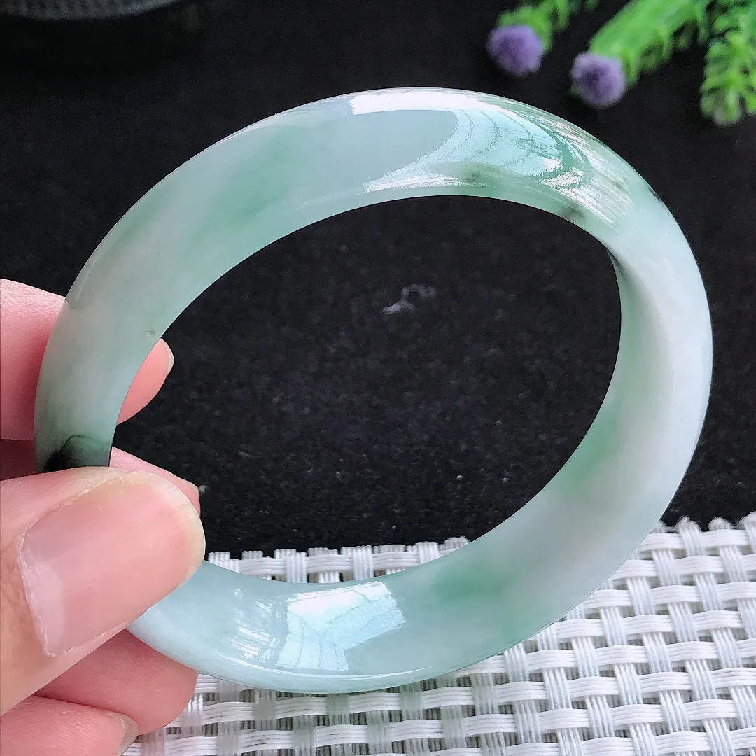 自然光56.5/16/7.2老坑精美温润飘花手镯天然翡翠玉镯女款百搭