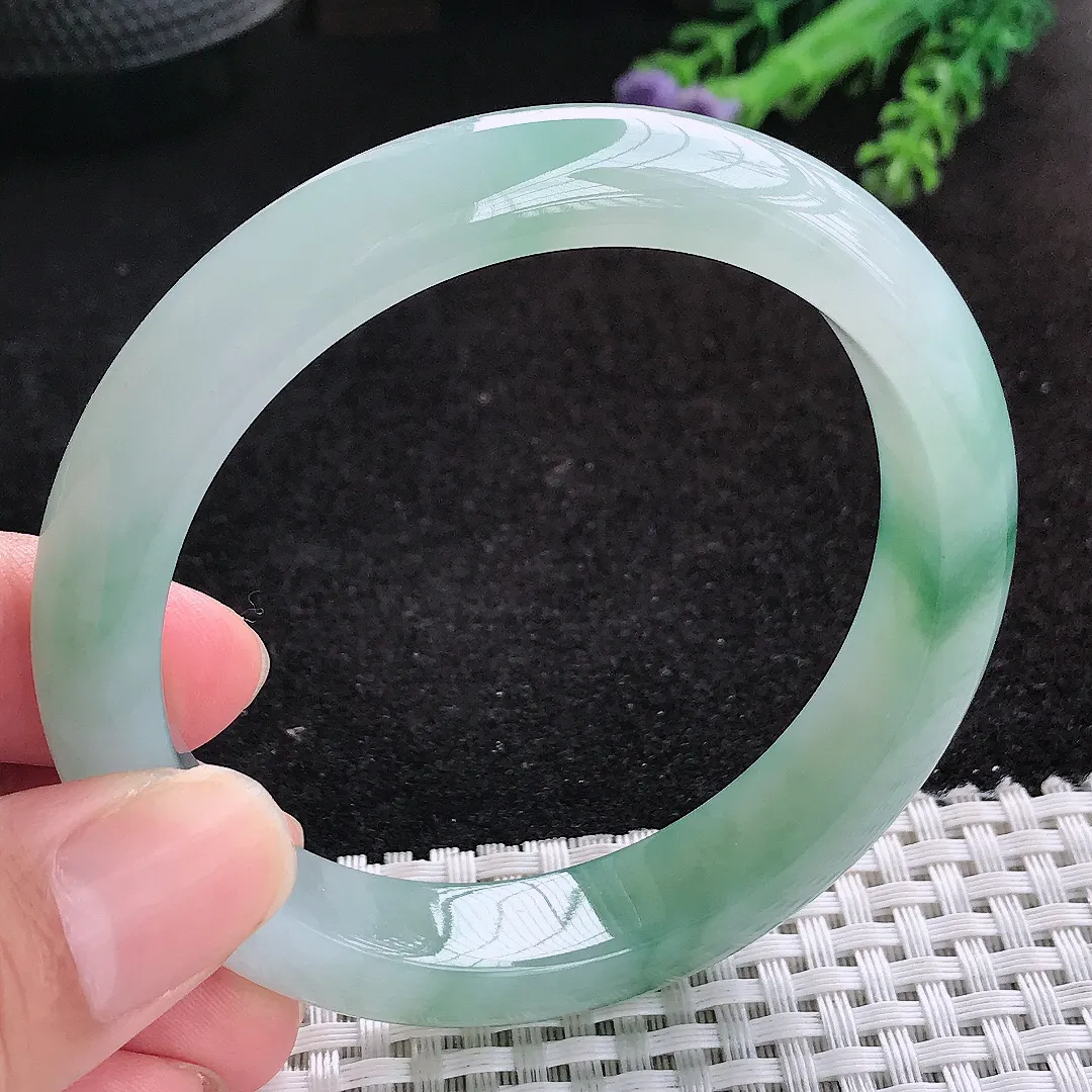 自然光58/12.3/8.6老坑冰胶果冻飘花手镯天然翡翠玉镯女款百搭