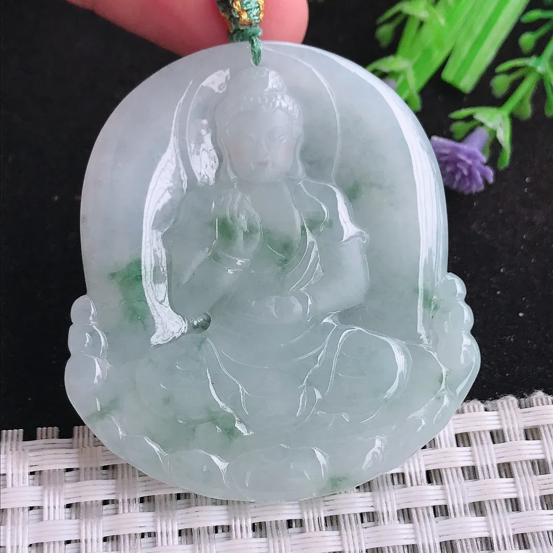 自然光51.6/46/5.6老坑冰润起胶飘花阿弥陀佛吊坠翡翠玉坠