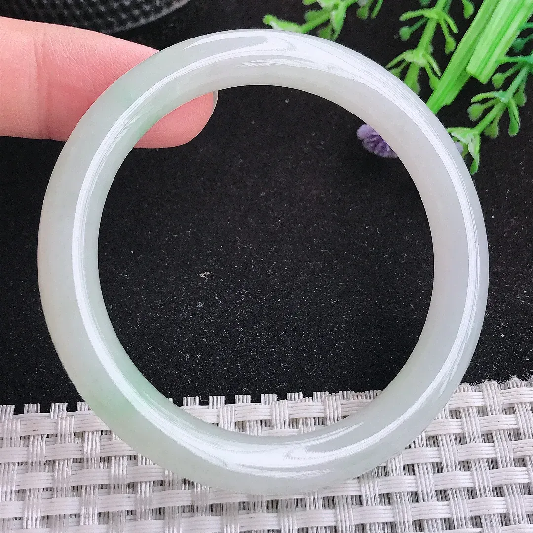 自然光51.5/8.2老坑冰胶水灵冰晴小圈口圆条手镯天然翡翠玉镯女款百搭