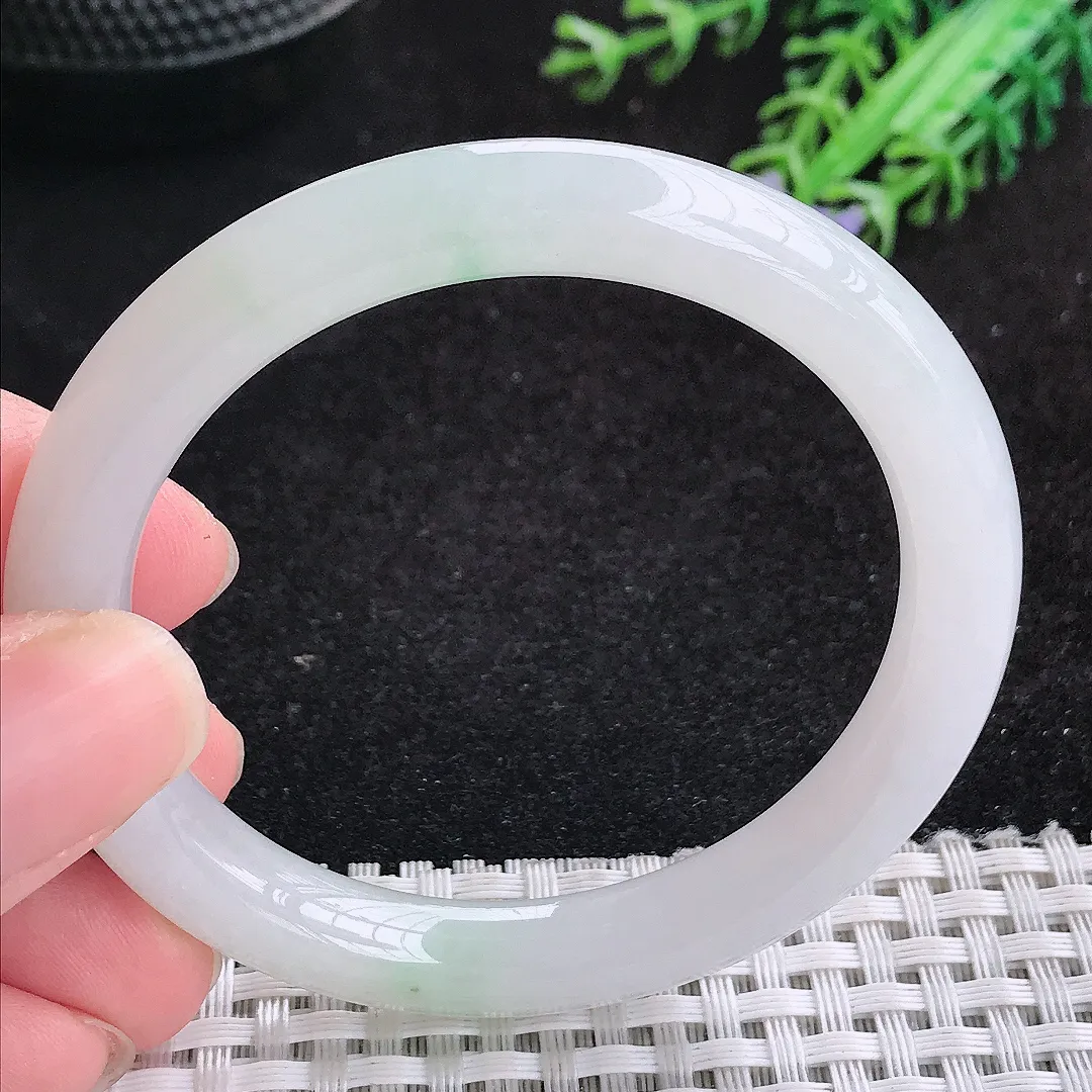自然光51.5/8.5/8.2老坑秀气冰胶小圈口圆条手镯天然翡翠玉镯女款百搭