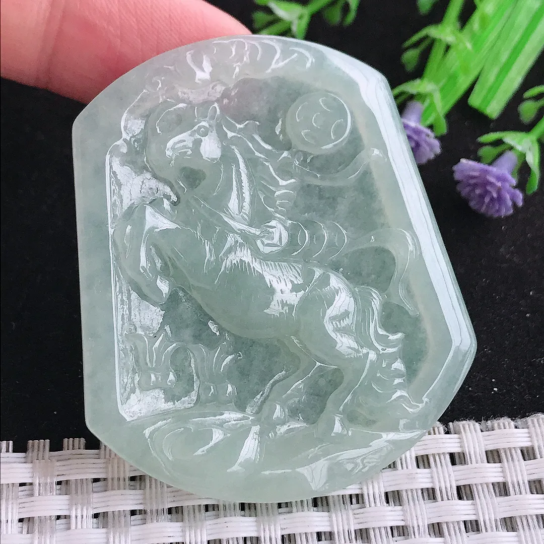 自然光53.3/45.6/4.9老坑冰胶水灵冰晴马牌生肖马吊坠翡翠玉坠