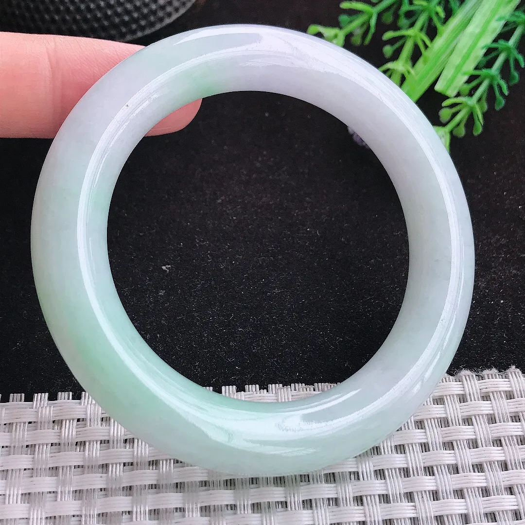 自然光53.5/11.3老坑冰胶水灵飘绿胖圆条手镯天然翡翠玉镯女款百搭
