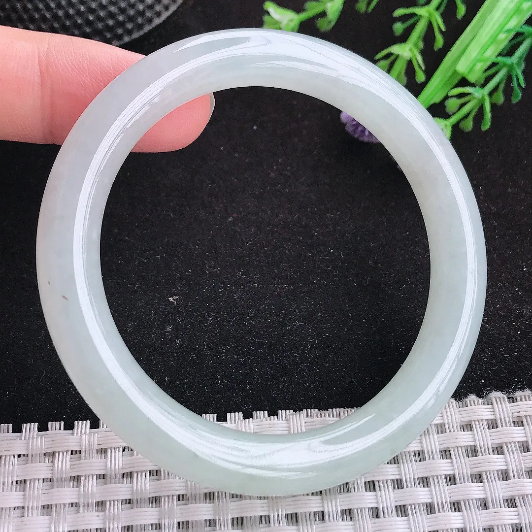 自然光54/8.8老坑秀气冰润起胶圆条手镯天然翡翠玉镯女款百搭