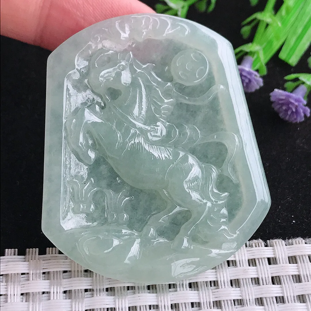 自然光53.3/45.6/4.9老坑冰胶水灵冰晴马牌生肖马吊坠翡翠玉坠