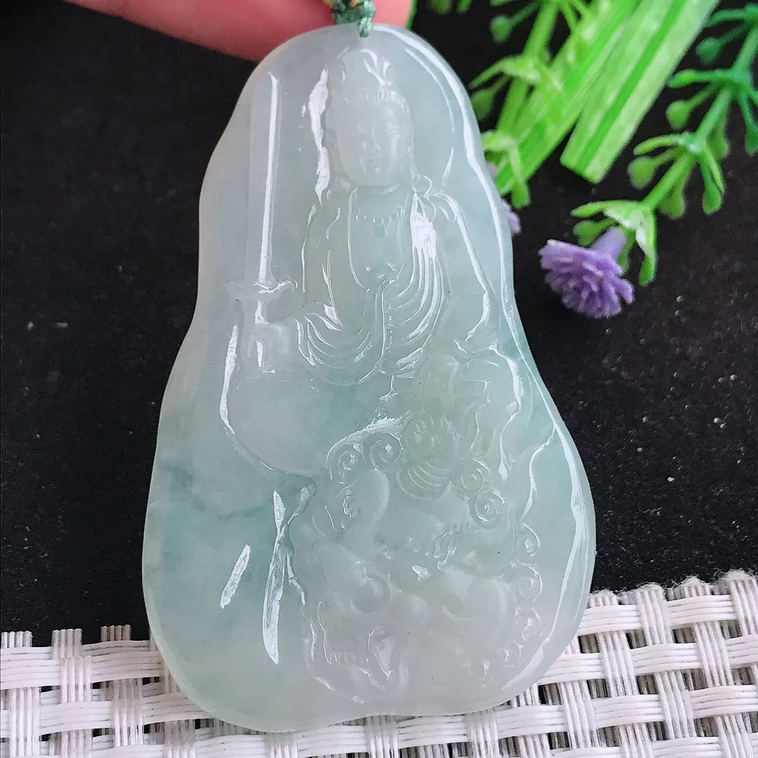 自然光60/38/6老坑冰胶果冻冰晴文殊菩萨吊坠翡翠玉坠
