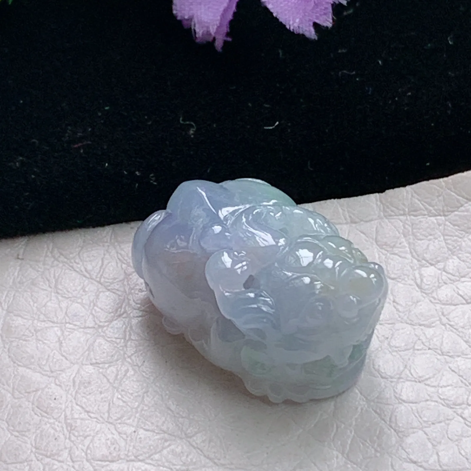 Lz实拍25*15.5*12.8缅甸翡翠冰透紫罗兰貔貅吊坠嘴含珠能动