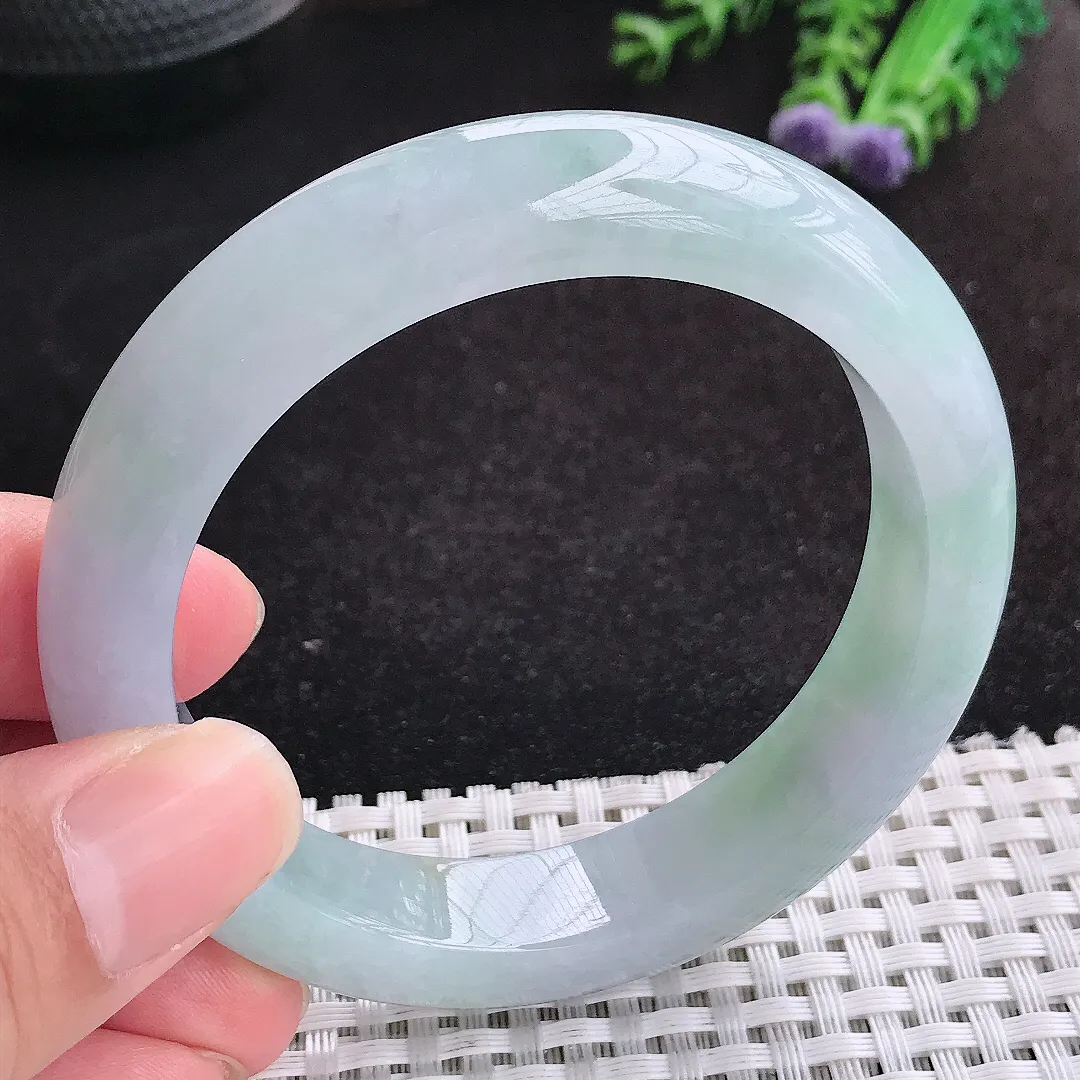 自然光56/12.5/9.1老坑冰胶果冻飘花手镯天然翡翠玉镯女款百搭
