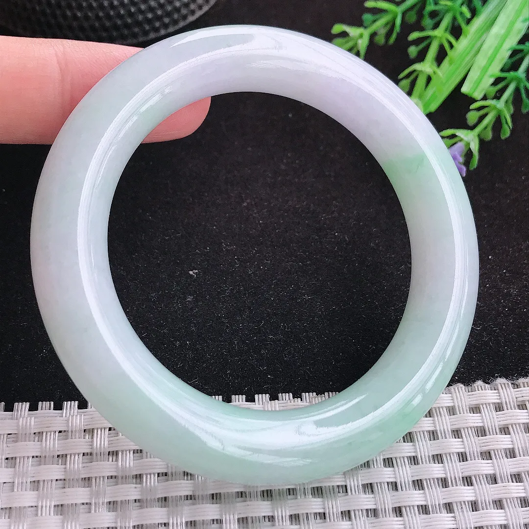 自然光53.5/11.3老坑冰胶水灵飘绿胖圆条手镯天然翡翠玉镯女款百搭