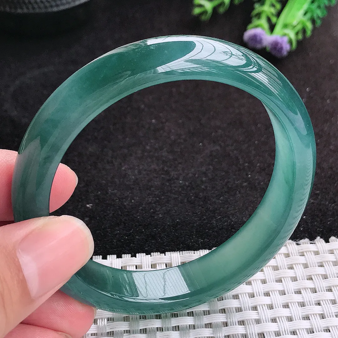 自然光57.5/12.8/7.8老坑冰胶果冻冰蓝满色手镯天然翡翠玉镯女款百搭
